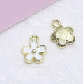 Detail of flower charm with white enamel and golden radial texture for DIY jewelry - White Floral
