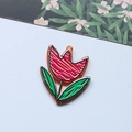 Macro shot of tulip-shaped acrylic charm with red petals and textured green leaf detail - Hand Painted Flower Leaf (5#)