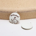 Round cream enamel charm with cute cartoon bear and Hi text for DIY earring craft - 5# White Bear Round Pendant