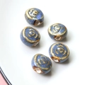 Macro view of five handmade glazed ceramic beads with blue and brown rose swirl patterns - 2#Haze Blue (1 Piece)