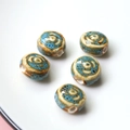 Detailed view of handmade vintage glazed ceramic flat round beads for jewelry making - 3#Sky Blue (1 Piece)
