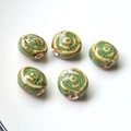 Flat round ceramic beads with vintage green vortex pattern for DIY jewelry making - 4#Cyan (1 Piece)