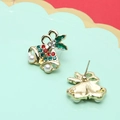 Christmas bell stud earrings with gold plating, colored zircons and white pearls - Rhinestone Bell Style