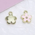 Pink enamel flower pendant with golden alloy finish for DIY jewelry and earring making - Light Pink Large