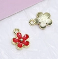 Floral alloy charm pendants with red enamel finish and golden texture for DIY jewelry - Red Dangle Flower