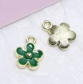 Blumenanhänger aus grüner Emaille mit goldenem Metallsockel für DIY Ohrringe und Ketten - Dunkelgrün Groß