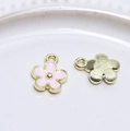 Rosa Emaille-Blumenanhänger mit Goldmetall-Rückseite für DIY-Schmuck und Ohrringe - Hellrosa Mittel