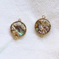 Connecteurs ronds en nacre d'abalone dorés avec doubles boucles pour bijoux DIY - Grand Rond Double Boucle Coque Noire