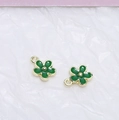 Grüner Emaille-Blütenanhänger mit Goldlegierungsrahmen für DIY-Schmuckherstellung - Dunkelgrüne Blume