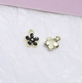 Emaillierter Fünfblättrige-Blume-Anhänger für DIY-Schmuck, Vorder- und Rückansicht - Schwarz Kleine Blume