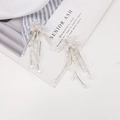 Exquisite white crystal bead floral tassel earrings with long dangling chain details - White