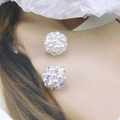 Close-up of handmade white pearl ball earrings with iridescent AB sequins on a white background - 4# Pearl Large