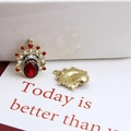 Detailed front and back view of Peking Opera crown pendants with red stones and pearls - Beijing Opera Phoenix Crown Rhinestone Style (3# Individual Price)