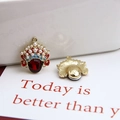 Macro view of Chinese opera phoenix crown charms with red gemstones and enamel details - Beijing Opera Phoenix Crown Style (1# Individual Price)
