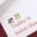 Detailed fan-shaped jewelry pendants with blue enamel, pearls, and crystals for DIY - Light Gold Folding Fan Style (4# Individual Price)