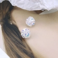 Elegant AB crystal ball stud earrings with iridescent sequins and center pearl detail - 8# White Small