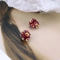 Dark red sphere stud earrings with colorful sequin floral patterns and beads - 11# Red Small