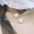 Elegant sphere stud earrings featuring white pearls and iridescent sequins for women - 12# Pearl Small