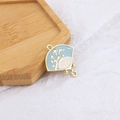 Detailed macro of a fan-shaped Chinese-style alloy pendant with floral enamel design - 2# Light Blue