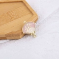 Detailed view of DIY fan-shaped alloy pendant with pink enamel and floral design - Lotus Pink (Shape 1)