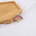 Macro view of Chinese fan pendant with red enamel, blue rhinestones and pearls - 4# Red With Dark Blue Rhinestones