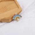 Vue détaillée d'un pendentif en forme d'éventail chinois avec émail et perles pour bijoux - 5# Bleu Avec Strass Roses