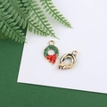 Detail of Christmas wreath charms with green enamel, red bow and gold metal back for DIY jewelry - Christmas Wreath (Round 1)