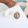 Detail of vintage oval shell pendants with gold frames for DIY earring making - Light Gray