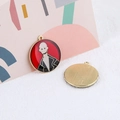 Front and back view of round alloy charms featuring a bearded cartoon man design - Red Round Bearded Male Portrait Style