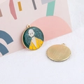Detail of round alloy enamel charms with cartoon portrait for DIY jewelry making - Blue Round Artistic Male Portrait Style