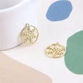 Golden hollow snowflake pendant in round frame for DIY jewelry and earring making - K-Gold Snowflake