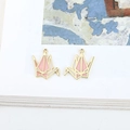 Detail of pink enamel paper crane charms with gold alloy base and top hanging loops - 1# Pink Paper Crane