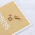 18K gold plated round charms with pink cubic zirconia stones for DIY jewelry making - 9# Rose Red Zirconia Round Shape