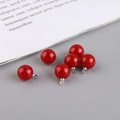 Detail of six glossy red spherical pendant beads with silver metal clasps for DIY jewelry - Silver Bail Round Bead (2#) / Red