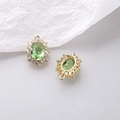 Macro detail of oval green zircon pendant with gold alloy base and white zircon halo - Grass Green / Pendant Only (Without Chain)