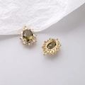 Macro detail of oval green crystal pendant with gold setting and sparkling zircon border - Olive Green / Pendant Only (Without Chain)