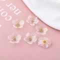 Macro-opname van transparante roze kersenbloesem acryl kralen voor DIY sieraden met gouden kern - Transparante vijfbladige bloem