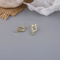Detailed close-up showing the S925 hallmark on gold geometric pearl bow earrings - Hollow Rhombus Style (6#)