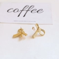 Detailed view of baroque gold bow earrings with hammer texture and white center pearls - Hammered Texture Bow Pearl Style (3# Single Price)