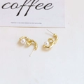 Baroque style gold alloy stud earrings with white pearl in a vintage spiral design - Spiral Wave Hammered Pearl Style (6# Single Price)