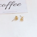 Detailed macro view of baroque pearl stud earrings with gold gear base and DIY loop - Gear Shaped Pearl Finding With Loop (8# Single Price)