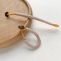 Macro view of handmade braided cords with golden silk threads and vintage button closures - Beige Grey Style (12# Price per Unit)