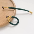 Handmade woven cord ring in dark green and gold with wooden bead for DIY crafts - Dark Green & Gold Style (Size 14, Price per Piece)