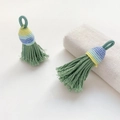 Handmade ethnic woven tassels in dark green with colorful silk thread and hanging loops - Style 21