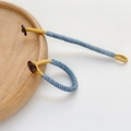 Sky blue handmade braided rope ring loop keychain with golden wire and button closure - Sky Blue Gold Decor Style (#18, Price per Piece)