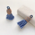 Mist blue braided cotton tassels with decorative orange-blue cord loop for DIY crafting - Style 25