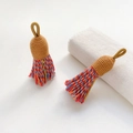 Ethnic woven tassel pendant with multi-color fringe and earth-tone cord loop - 30# Unit Price