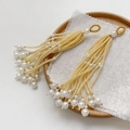 Detailed view of handmade pearl tassels with elegant gold woven loops and beads - Single Piece / 9# Pale Yellow