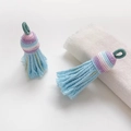 Handmade woven macaron tassels in light blue and pink with gold threads for DIY accessories - Style 35