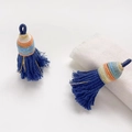 Ethnic style royal blue tassel pendant with multi-color handmade braided cord loop - Style 37